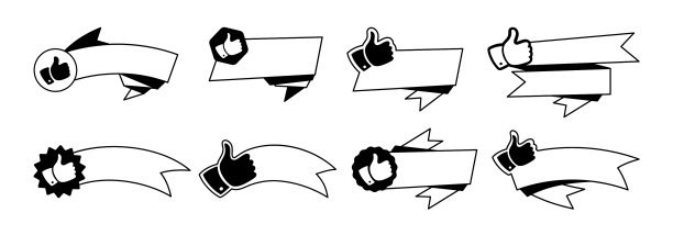 缎带拇指向上线平面设计设置黑色图片下载