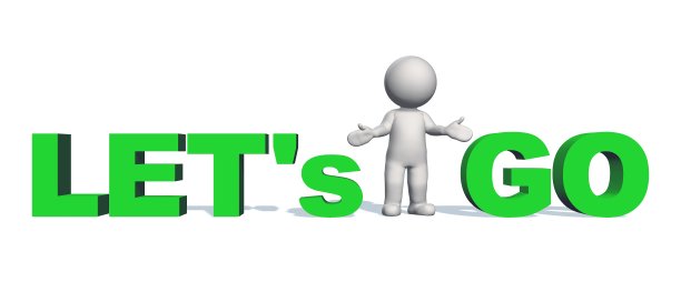 让我们去-绿色字母与3D人和阴影在地板上-孤立的白色背景图片下载