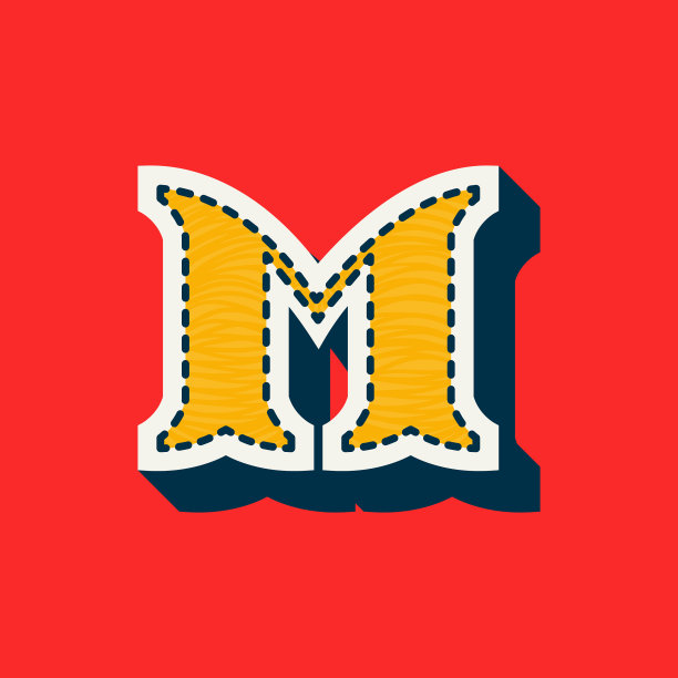 M字母运动队标志在处理斜纹风格图片下载
