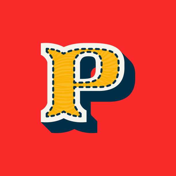 P字母运动队标志在处理斜纹风格图片下载