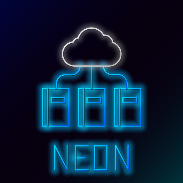 发光的霓虹线云或在线图书馆图标图片下载