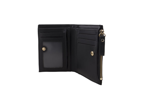 白色背景上的黑色拉链皮革钱包图片下载