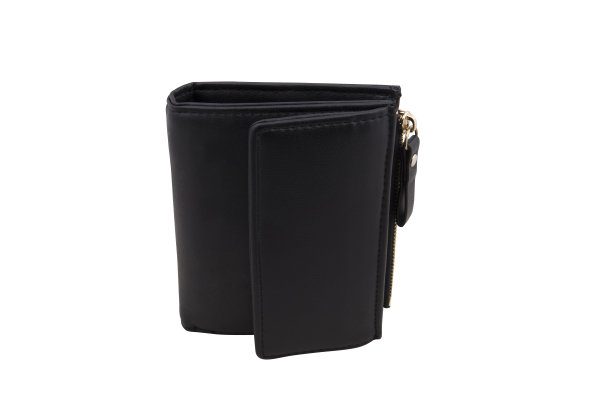 白色背景上的黑色拉链皮革钱包图片下载