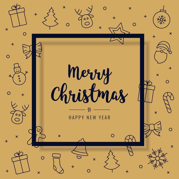 圣诞贺卡图标元素金色文字问候图片下载
