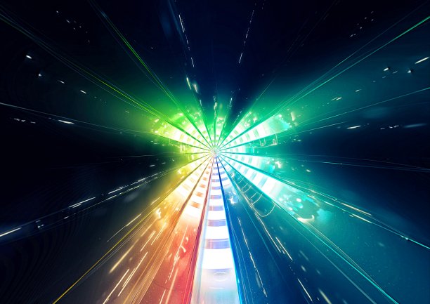 三维插图的彩色射线与技术的概念图片下载