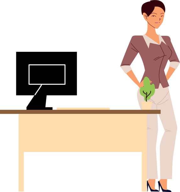 电脑在桌上的女商人卡通图片下载