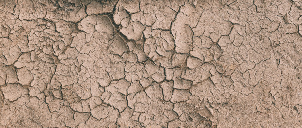 褐色干燥干裂土壤的背景污垢或干旱期间的土壤。描绘严重干旱条件的干裂土地。全景图片下载