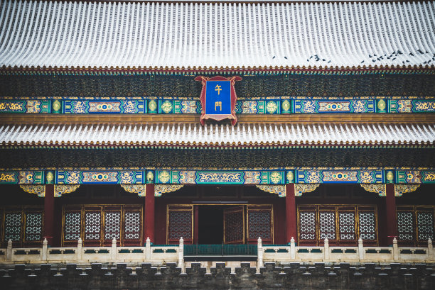 中国北京紫禁城午门冬天的积雪图片下载