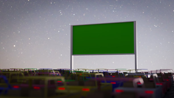 3d渲染露天，户外或汽车影院的绿色屏幕图片下载