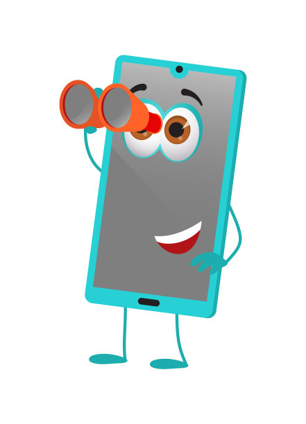 有趣的智能手机与双筒望远镜在白色的背景，平面设计矢量插图图片下载