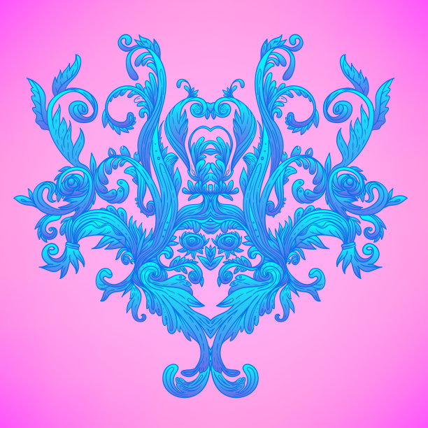 复古巴洛克花卉图案的框架在明亮的霓虹灯颜色。图片下载