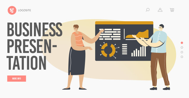 业务演示着陆页模板。办公室人物或研讨会，培训师提供财务咨询图片下载