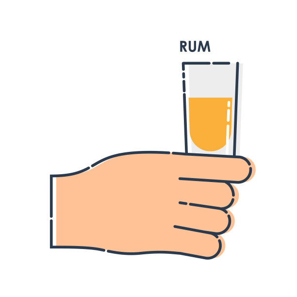 男手拿着玻璃朗姆酒线条艺术设计图片下载