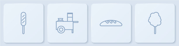 Set line玉米，热狗，面包，面包，面包，快餐，街头食品图片下载