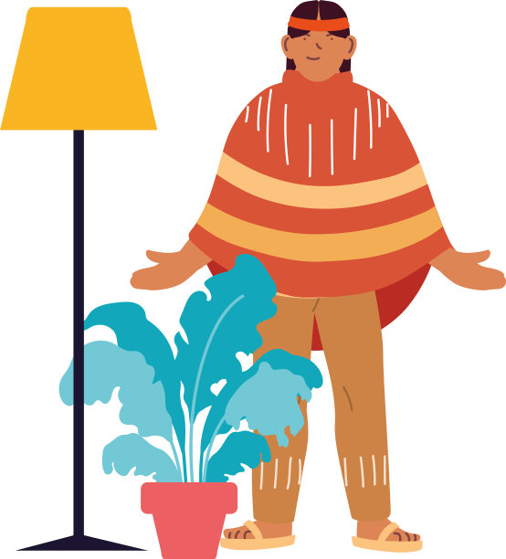 美国印第安人卡通与灯和植物图片下载