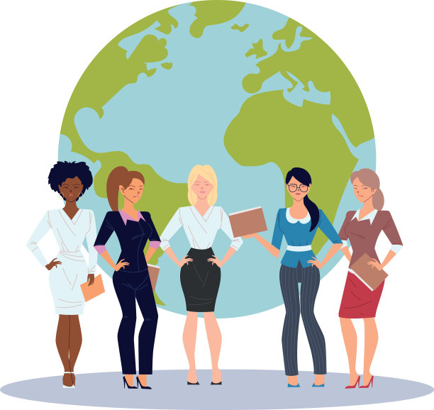 商业女性漫画，面前放着文件图片下载