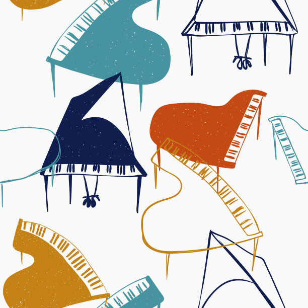 有趣的无缝图案与彩色钢琴图片下载