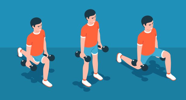 带哑铃的弓步——家庭锻炼图片下载