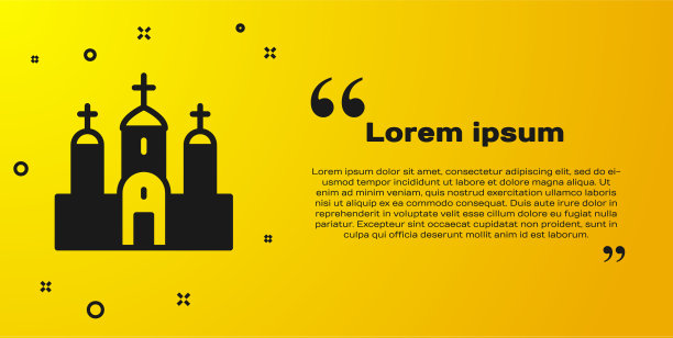 黑色教堂建筑图标孤立在黄色上图片下载