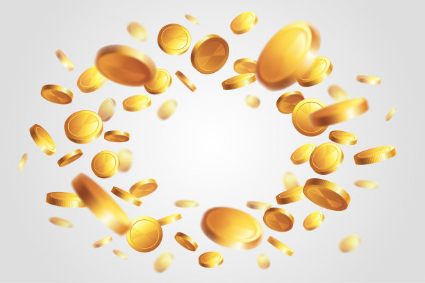 框架与金币在灯光背景。雨的钱。头奖或成功的概念。插图与文字的地方。图片下载