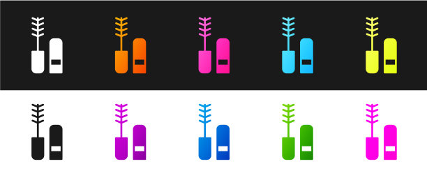 设置睫毛膏刷图标隔离在黑色和白色图片下载