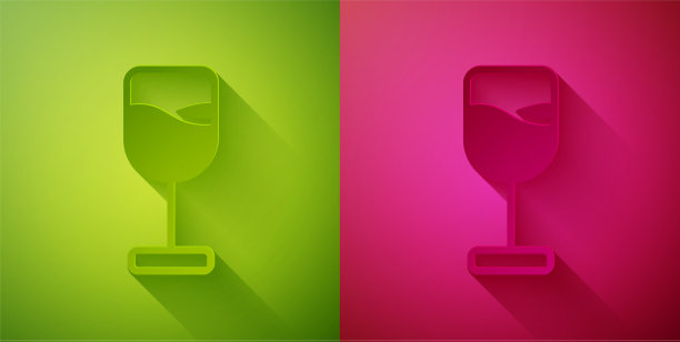 纸切割葡萄酒杯图标孤立在绿色和图片下载