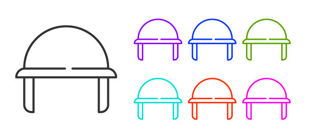 黑色线军用头盔图标孤立在白色图片下载