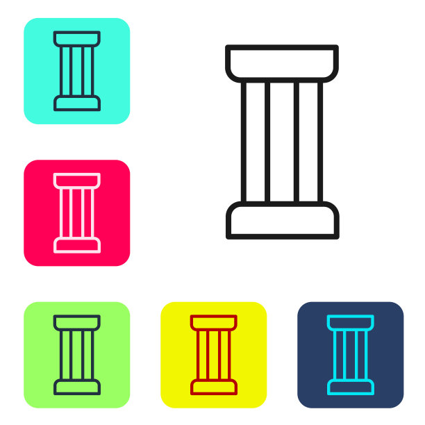 黑线古柱图标孤立在白色上图片下载