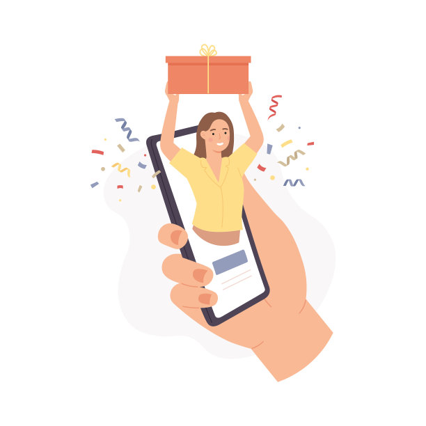 移动礼品服务女人手持礼盒的手机图片下载