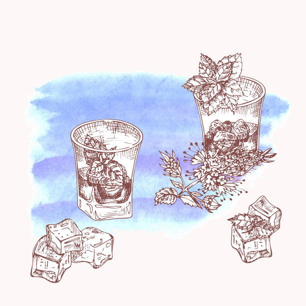 酒精鸡尾酒饮料手绘素描艺术上图片下载