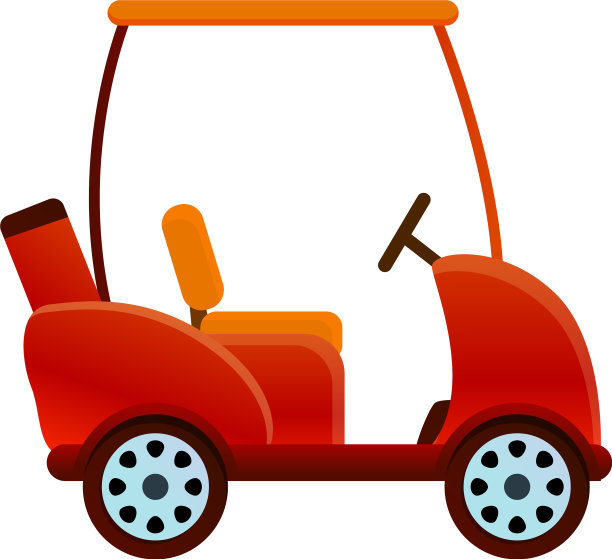 红色高尔夫球车图标卡通风格图片下载