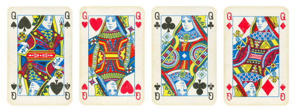 一组扑克牌皇后-孤立图片下载