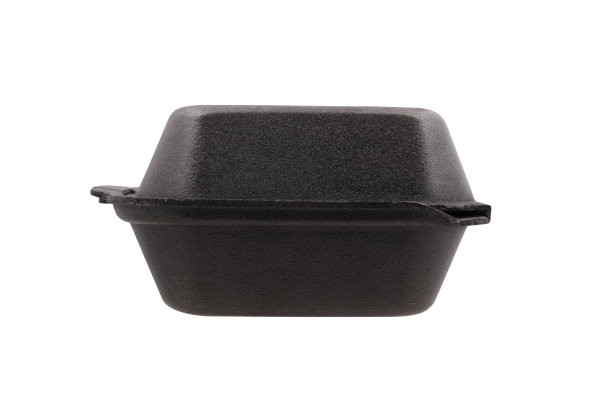 白色背景上的黑色泡沫塑料餐盒图片下载