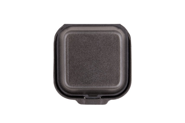 白色背景上的黑色泡沫塑料餐盒图片下载