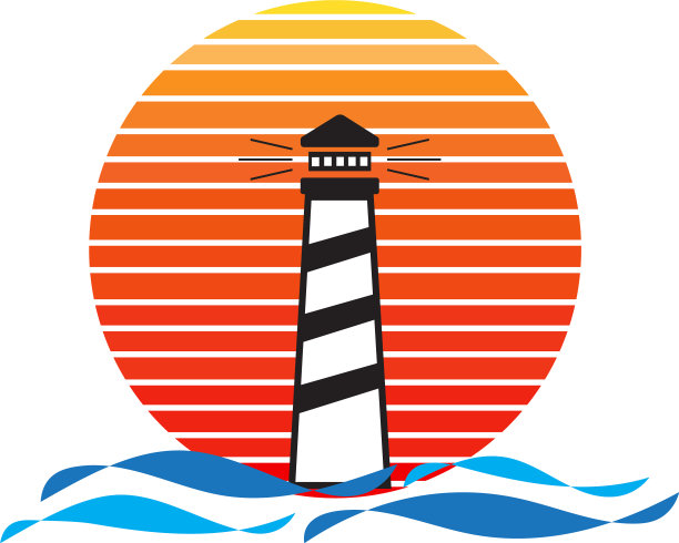 海上的灯塔和夕阳的背景图片下载