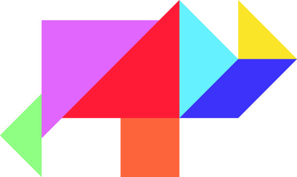 白色犀牛形状的彩色七巧板图片下载