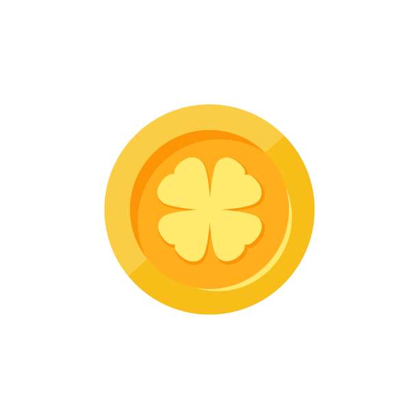 带有三叶草的金色美元硬币，扁平图标，白色背景，幸运符号图片下载