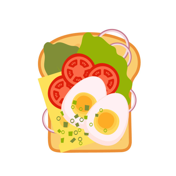 三明治顶部视图集。健康早餐或午餐的汉堡吐司，白色背景。快餐元素，平面矢量插图。图片下载