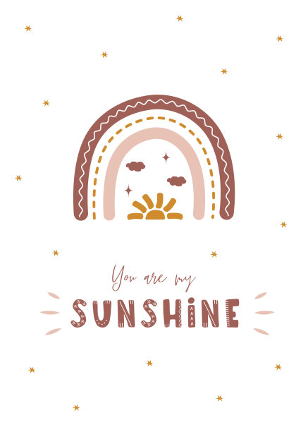 彩虹的波西米亚风格与太阳。你是我的阳光。节假日用的波西米亚插画。斯堪的纳维亚墙纸和家居装饰设计。现代矢量插图在不同的颜色图片下载