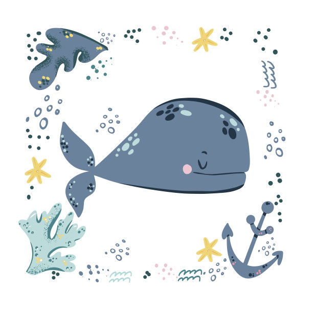 幼稚的印花，可爱可爱的鲸鱼下面图片下载