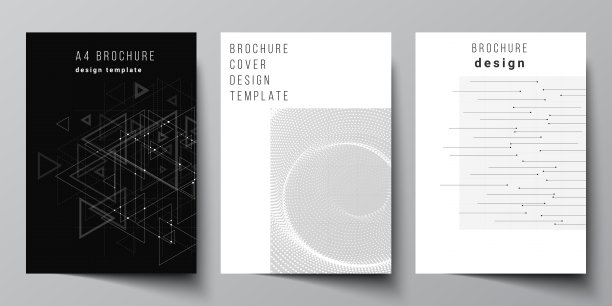 矢量布局A4封面模型模板的宣传册，传单布局，小册子，封面设计，书籍设计。摘要技术黑色色彩科学背景。数字数据。极简主义的高科技。图片下载