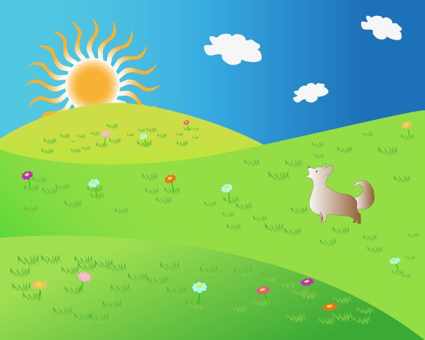 一只狗的剪影与有趣的太阳在自然界图片下载