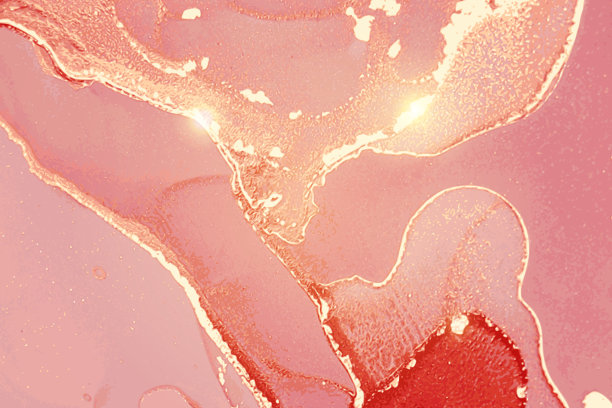 红色和金色图案与大理石纹理。酒精墨水技术图片下载
