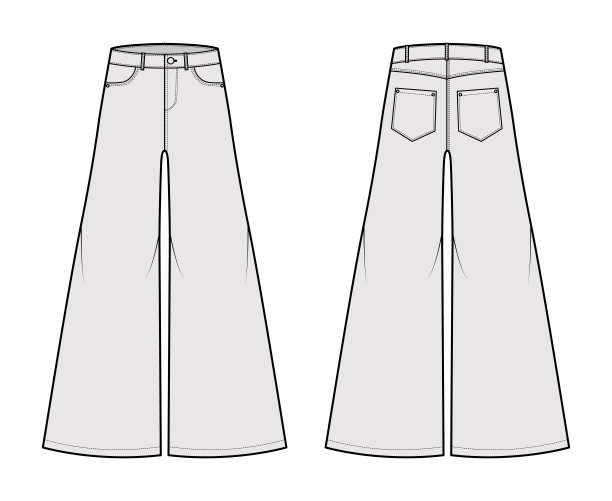 牛仔裤宽松宽裤子牛仔技术时尚插图全长，低腰，5个口袋，铆钉，腰带环图片下载