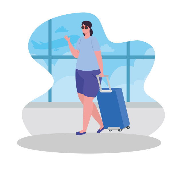 在候机楼提着行李的女游客图片下载