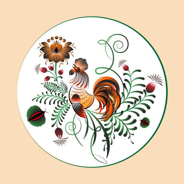 装饰色彩缤纷的公鸡，以花卉装饰图片下载