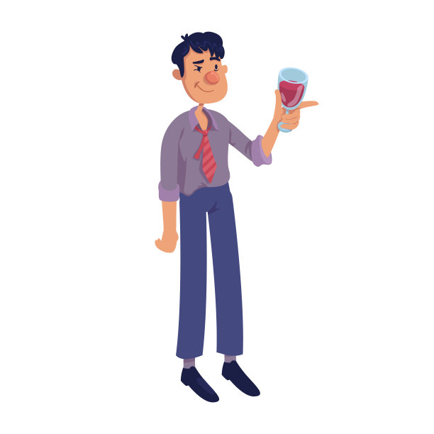 醉酒的成年男人卡通矢量插画：拿着酒杯敬酒的酒鬼图片下载