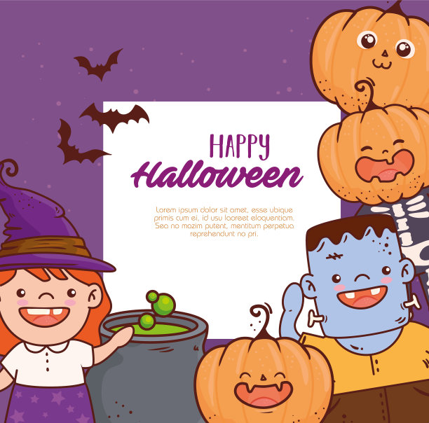 孩子们为快乐的万圣节装扮的横幅图片下载