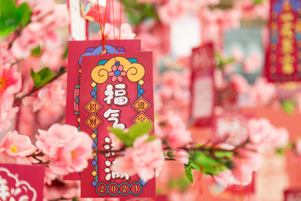 圣诞树上挂着写有新年愿望的卡片图片下载