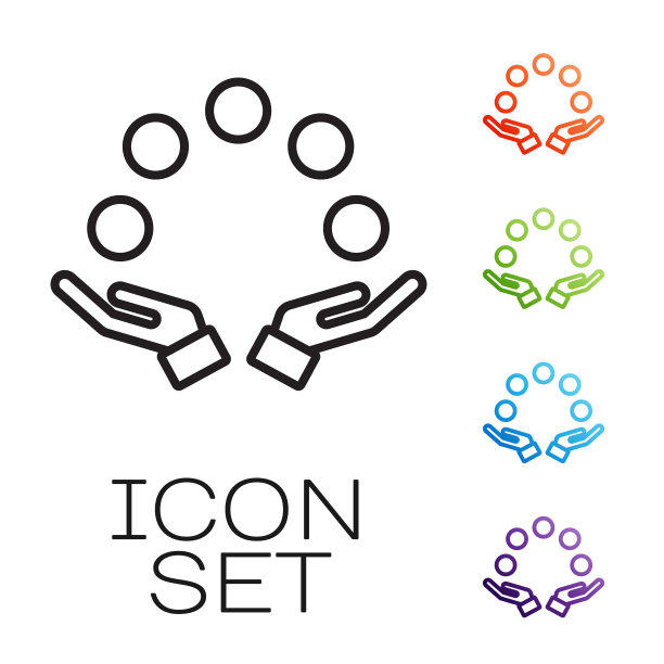 黑线杂耍球图标孤立在白色的背景。设置图标丰富多彩。向量图片下载